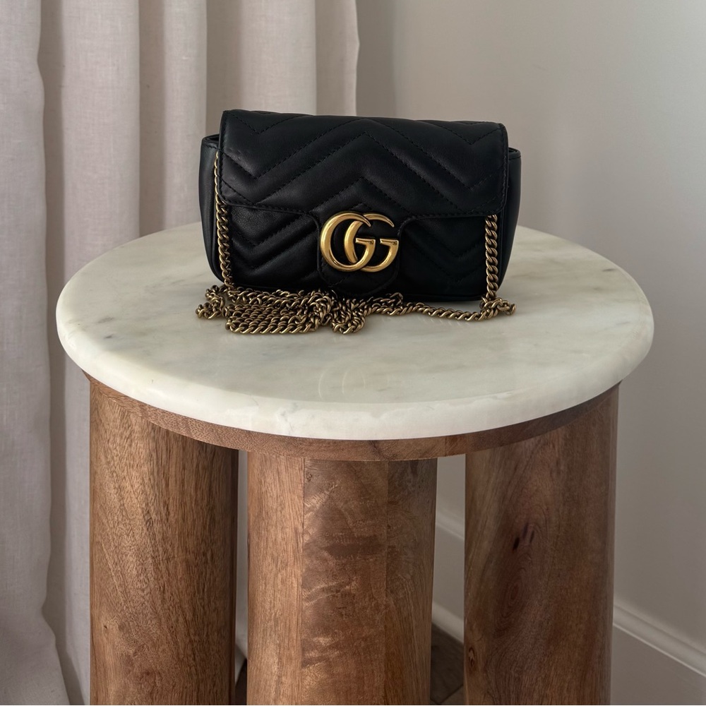 Gucci Black Chevron Crossbody Bag with Gold Chain